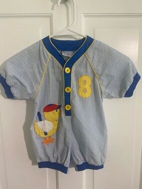 Striped Blue & Yellow Duck Romper for Kids